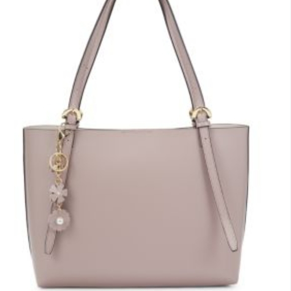 NWT Zac Posen Medium Tote Bag Floral applique key chain charms Leather Suede Hot - Picture 5 of 9